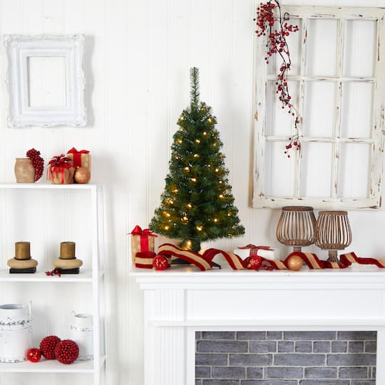 3ft. Pre-Lit Green Artificial Christmas Tree, Warm White LED Lights